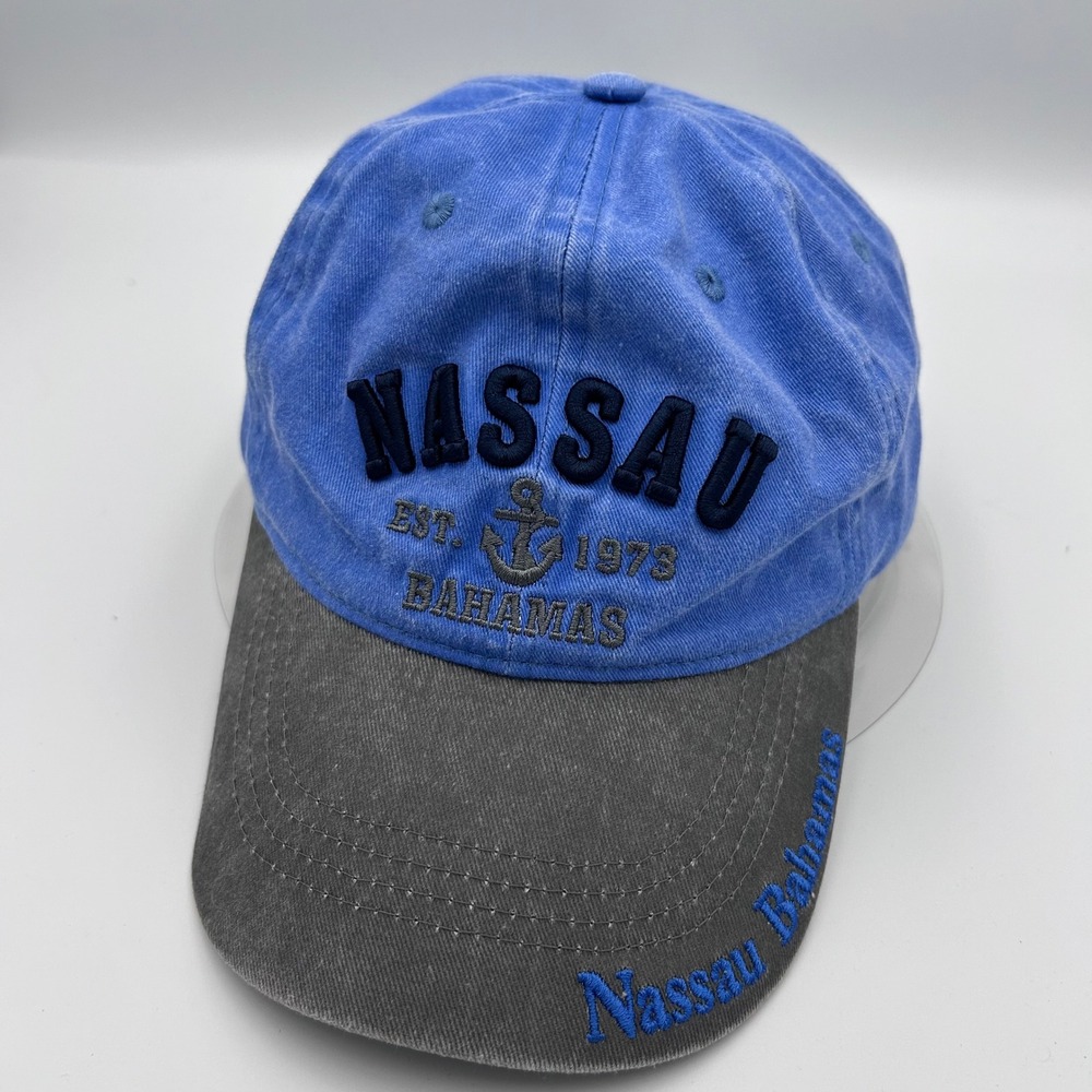 Nassau Bahamas Souvenir Hat Blue Gray Anchor Est 1973 Baseball Cap Adjustable